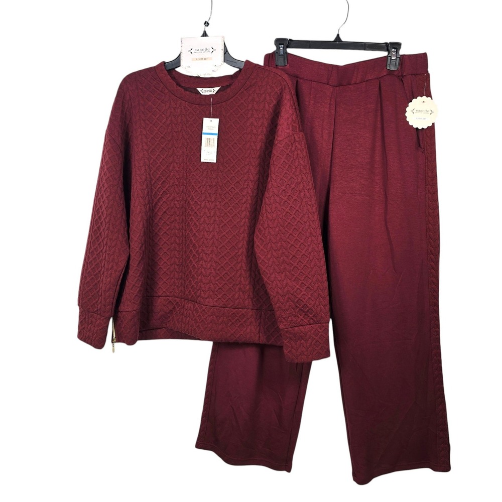 Nanette Lepore Zinfandel Quilted 2 Piece Lounge Set XL Sweatshirt Wide Leg Pants